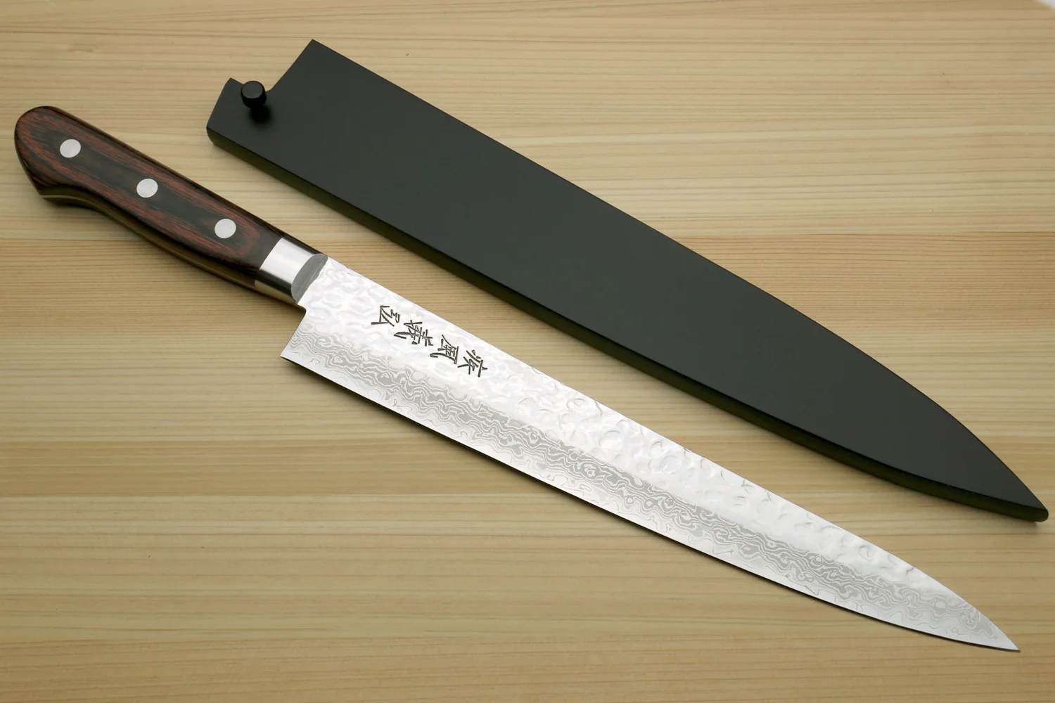 Yoshihiro VG-10 16 Layer Hammered Damascus Stainless Steel Sujihiki Slicer Chefs knife 9.5" (240mm) - Image 8
