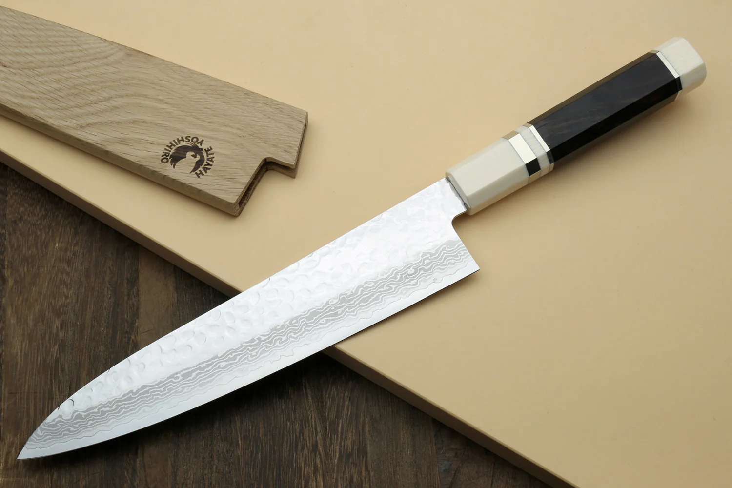 Yoshihiro VG-10 46 Layers Hammered Damascus Gyuto Japanese Chefs Knife Octagonal Alternative Ivory Handle - Image 2