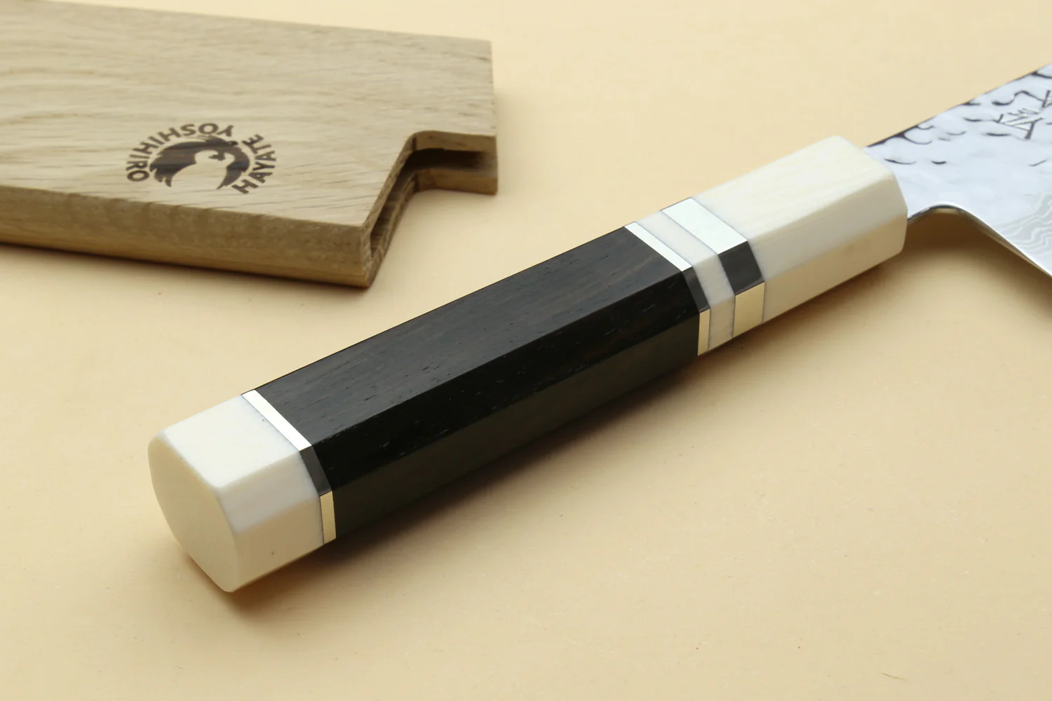 Yoshihiro VG-10 46 Layers Hammered Damascus Gyuto Japanese Chefs Knife Octagonal Alternative Ivory Handle - Image 7