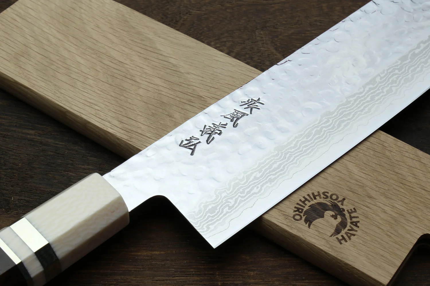 Yoshihiro VG-10 46 Layers Hammered Damascus Nakiri Japanese Vegetable Knife (6.5" (165mm)) (Ebony Handle with Alt Ivory Bolster) - Image 3