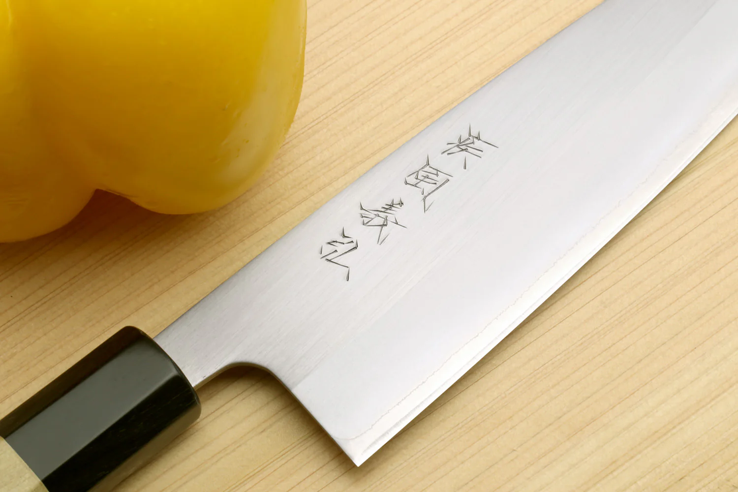 Yoshihiro White Steel #1 Stainless Clad Santoku Multipurpose Knife with Magnolia Wood Handle - Image 3