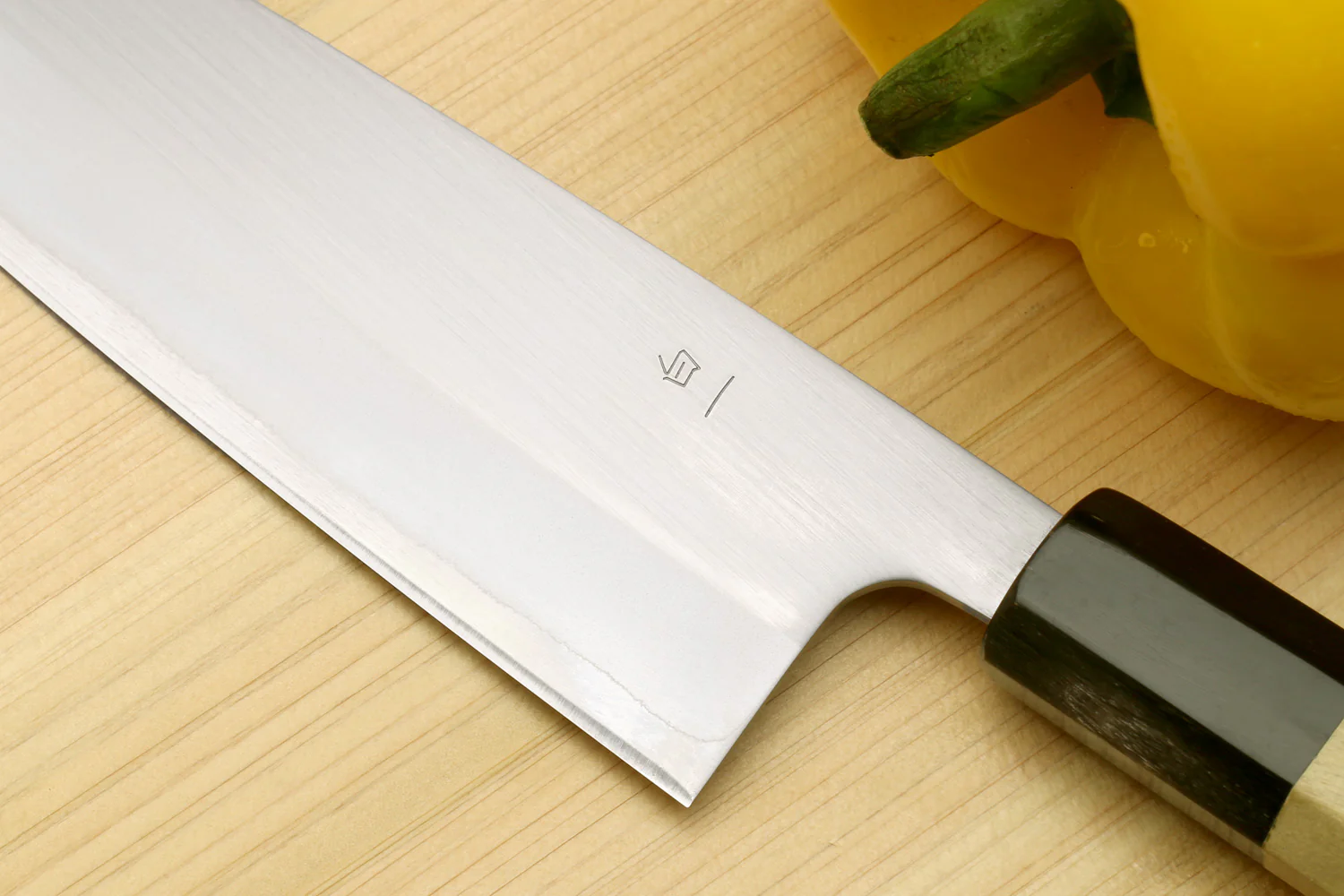 Yoshihiro White Steel #1 Stainless Clad Santoku Multipurpose Knife with Magnolia Wood Handle - Image 4