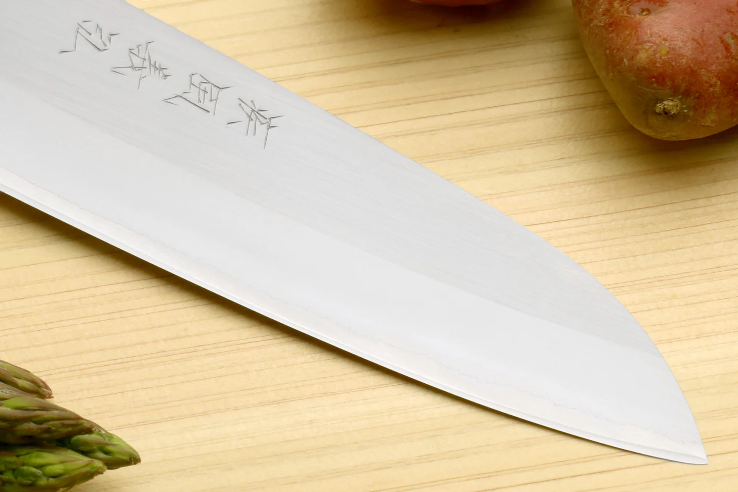 Yoshihiro White Steel #1 Stainless Clad Santoku Multipurpose Knife with Magnolia Wood Handle - Image 5